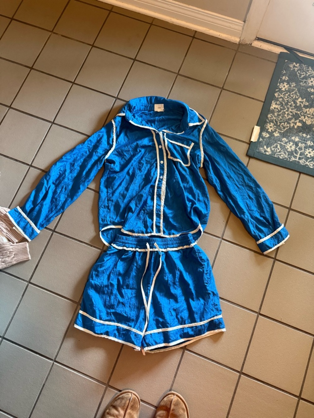 Lena Blue with White Trim Satin Pajama Set